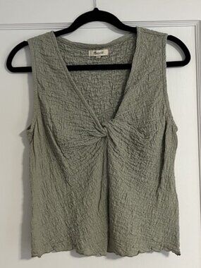 Madewell Textured Sage Green Twist Front Sleeveless Top